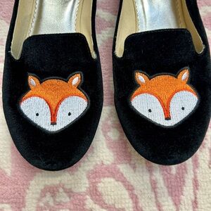 Lands' End Black Loafers with Fox Embroidery